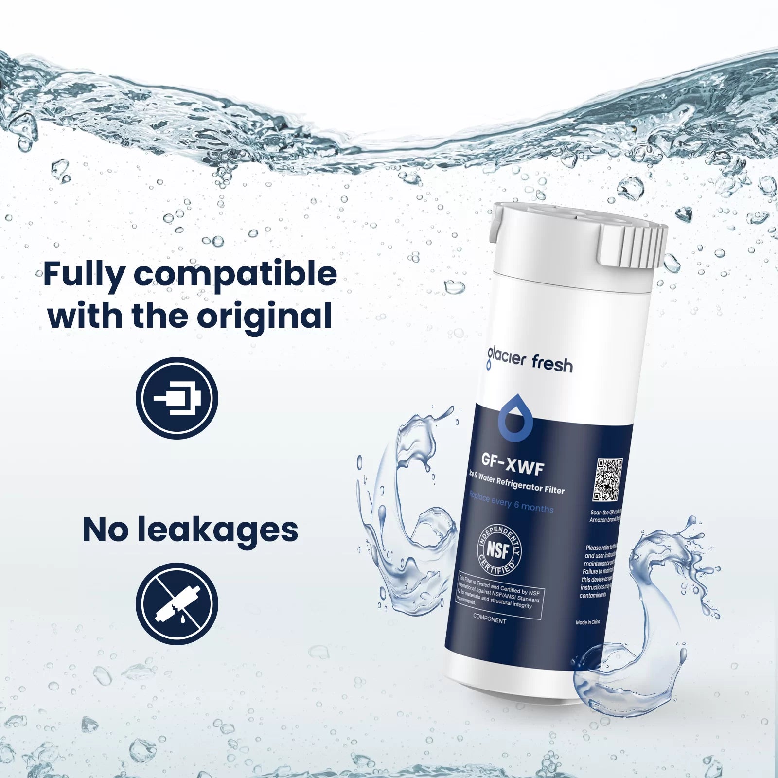 thumbnail image 2 of GE XWF Glacier Fresh Refrigerator Water Filter Replacement – Advanced Coconut Carbon Block, 1-Pack 2 of 2