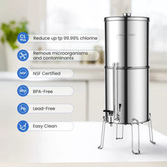 Replacement for Berkey Gravity-fed Water Filter System, 3G Stainless-Steel System with 6 Filters, Metal Water Level Spigot and Stand